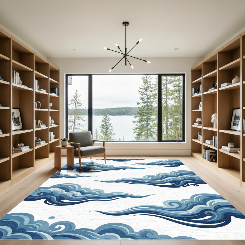 Blue Ethereal Swirling Cloud Wave Rug