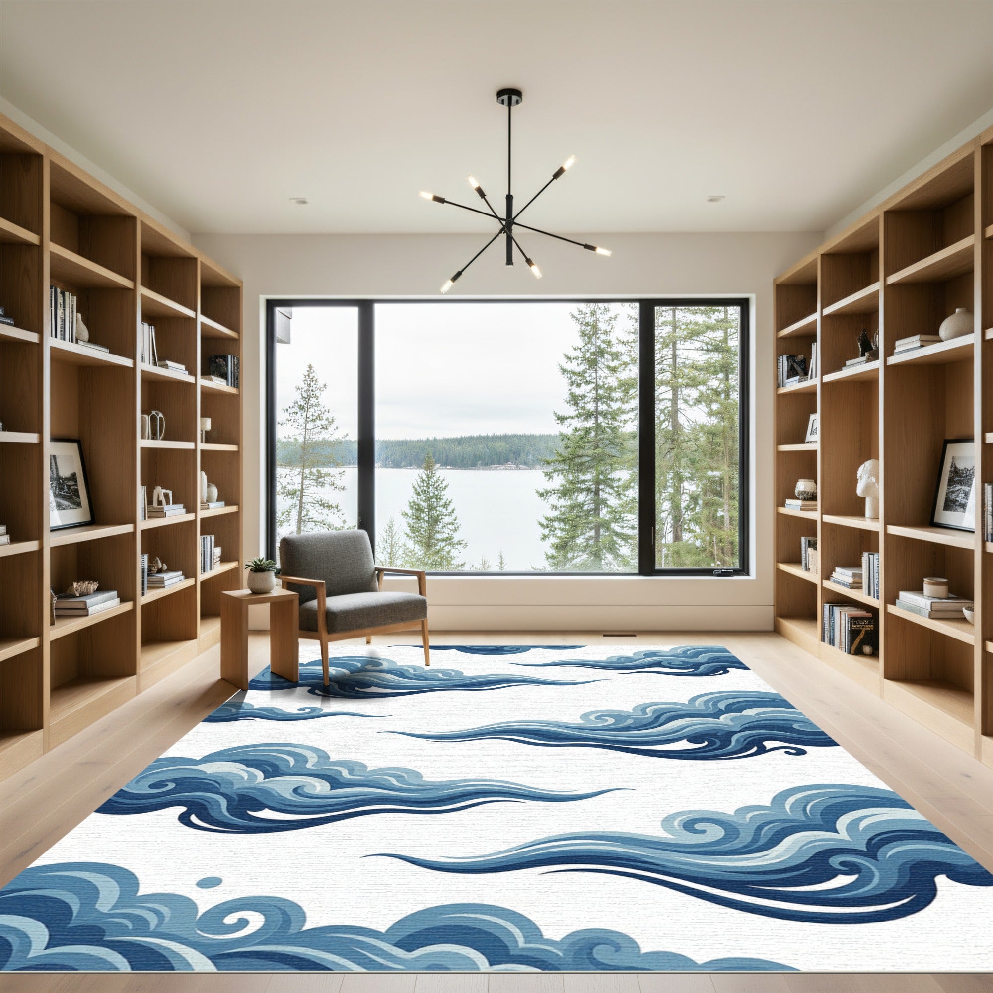 Blue Ethereal Swirling Cloud Wave Rug