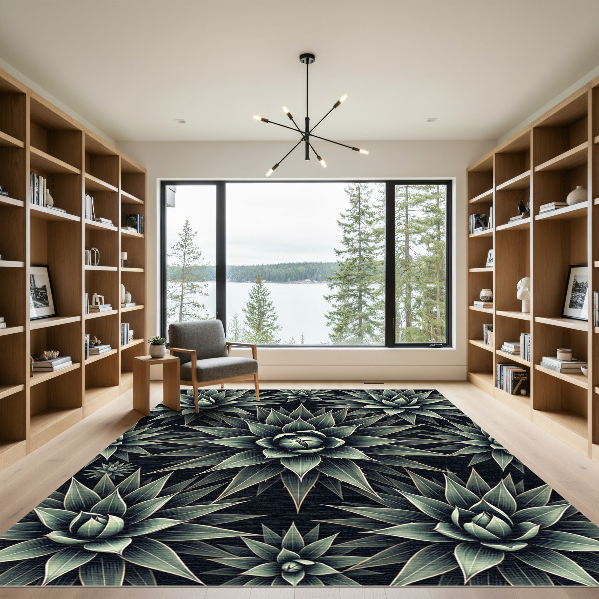 Agave Succulent Green Dark Floral Rug