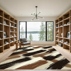 Earthy Brown Cream Brush Strokes Rug
