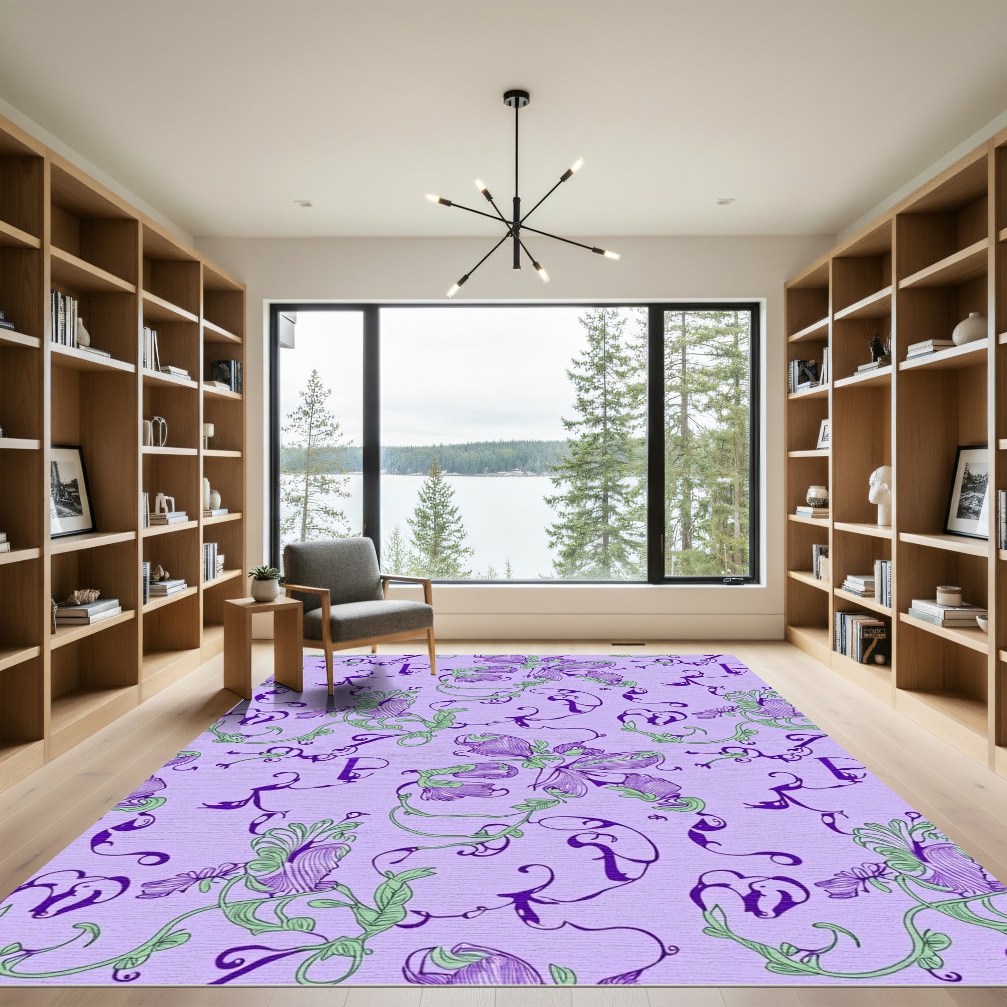 Purple Green Floral Vine Scroll Rug