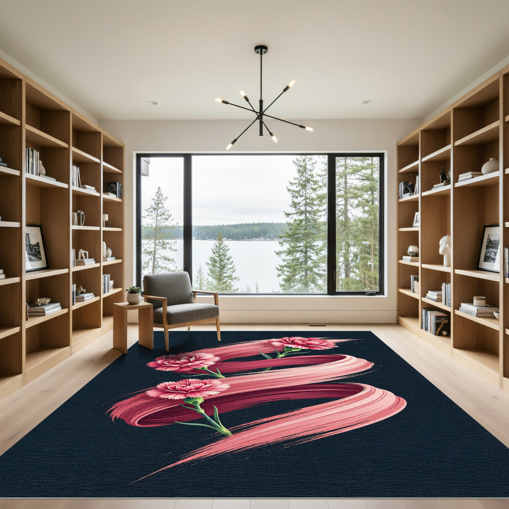 Elegant Pink Carnation Ribbon Swirl Rug