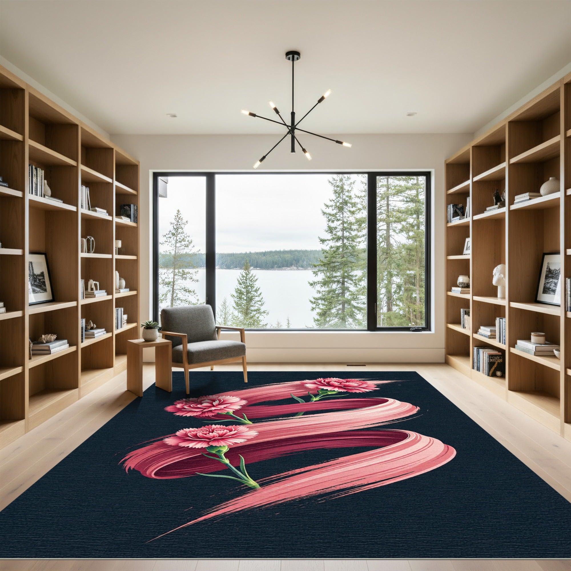 Elegant Pink Carnation Ribbon Swirl Rug