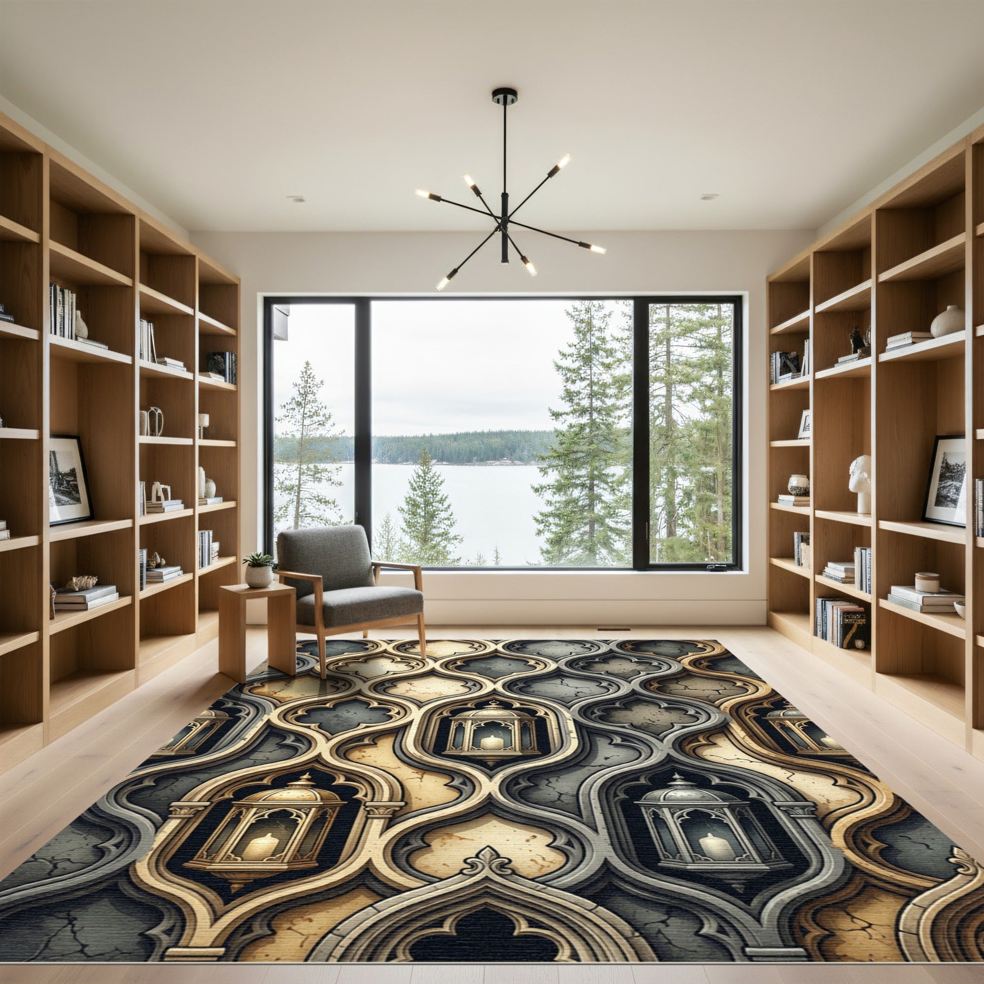 Golden Lantern Arched Stone Lattice Rug