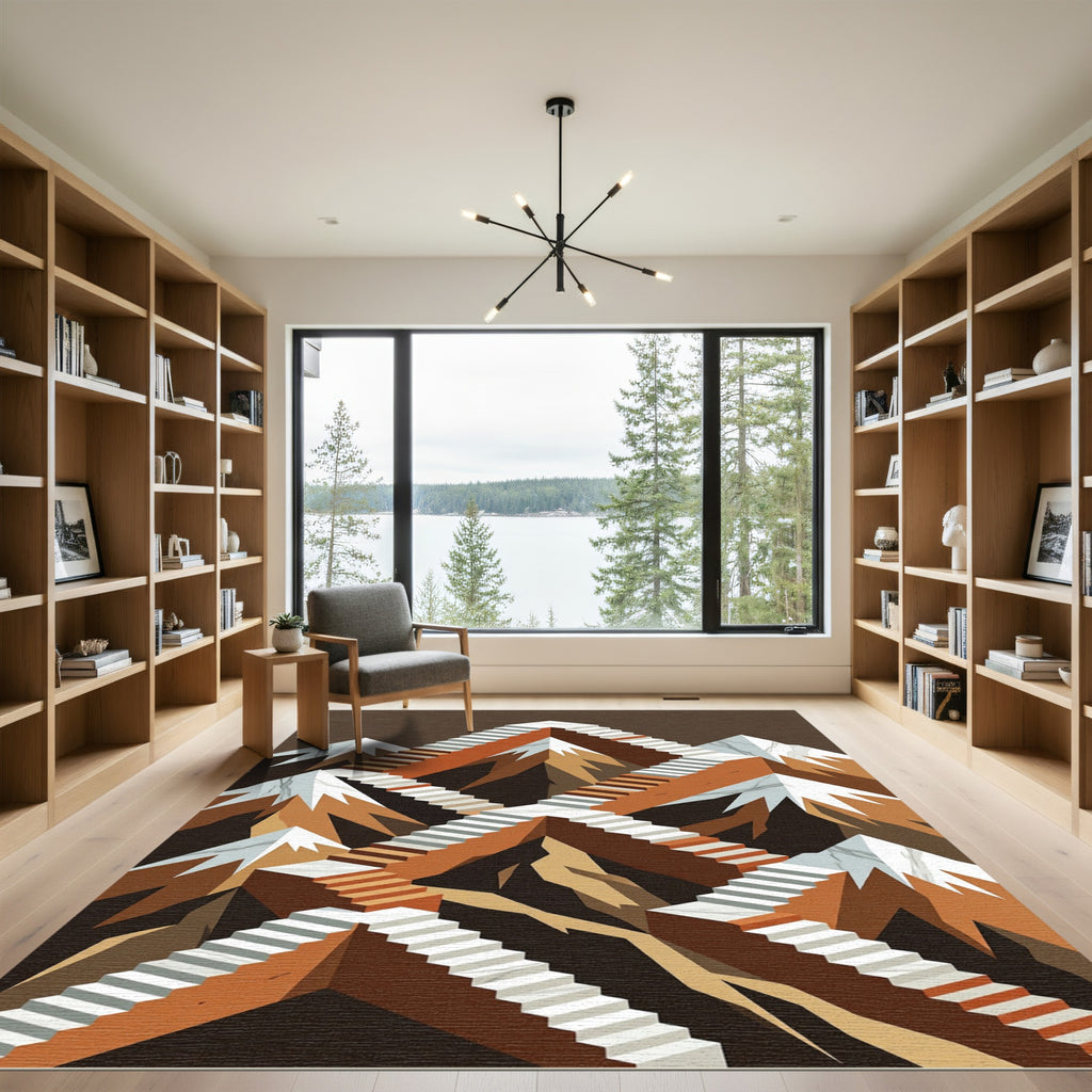 Escher Inspired Staircase Mountainscape Rug