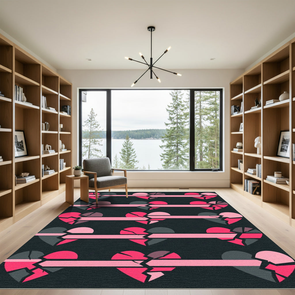 Pink Black Broken Heart Arrangement Rug