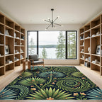Lush Green Tropical Foliage Swirl Rug