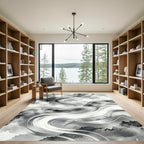 Monochrome Abstract Ink Swirl Rug