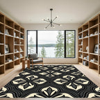 Gothic Black and Cream Flourish Trellis Rug