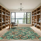 Elegant Sage and Gold Trellis Foliage Rug