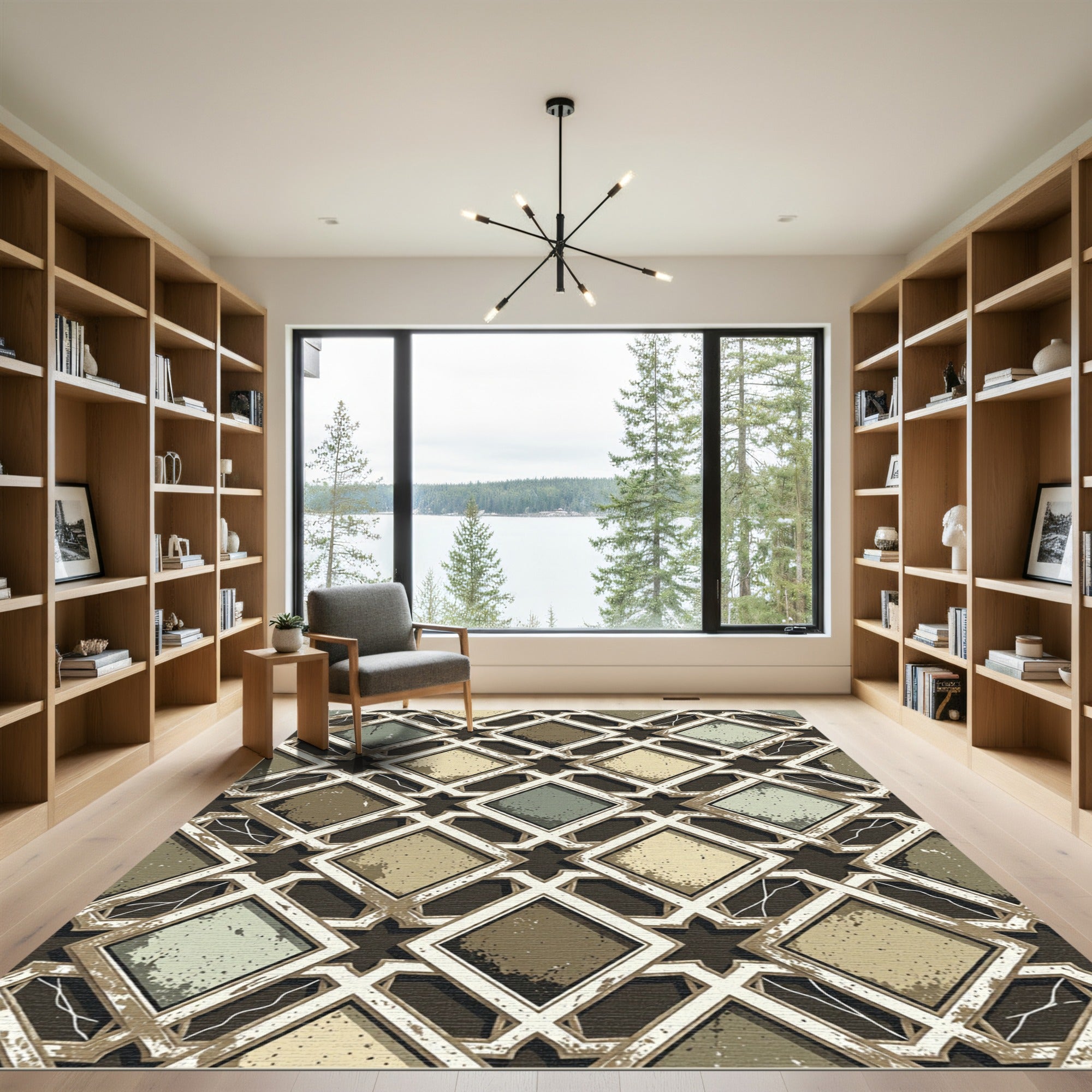 Earthy Diamond Arabesque Inlay Rug
