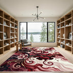 Crimson Floral Swirl Gold Accents Rug