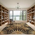 Gold Radiating Geometric Sunburst Art Rug