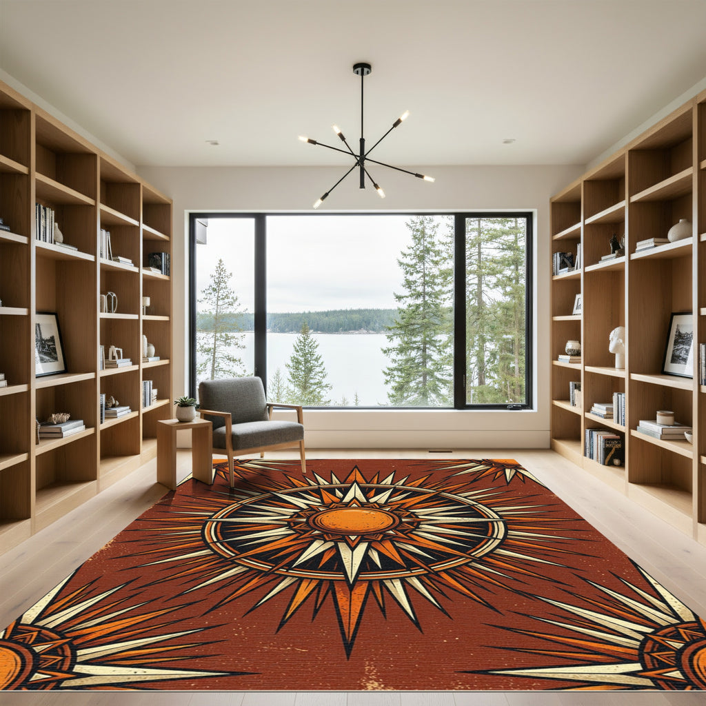 Earthy Terracotta Celestial Sunburst Radiance Rug