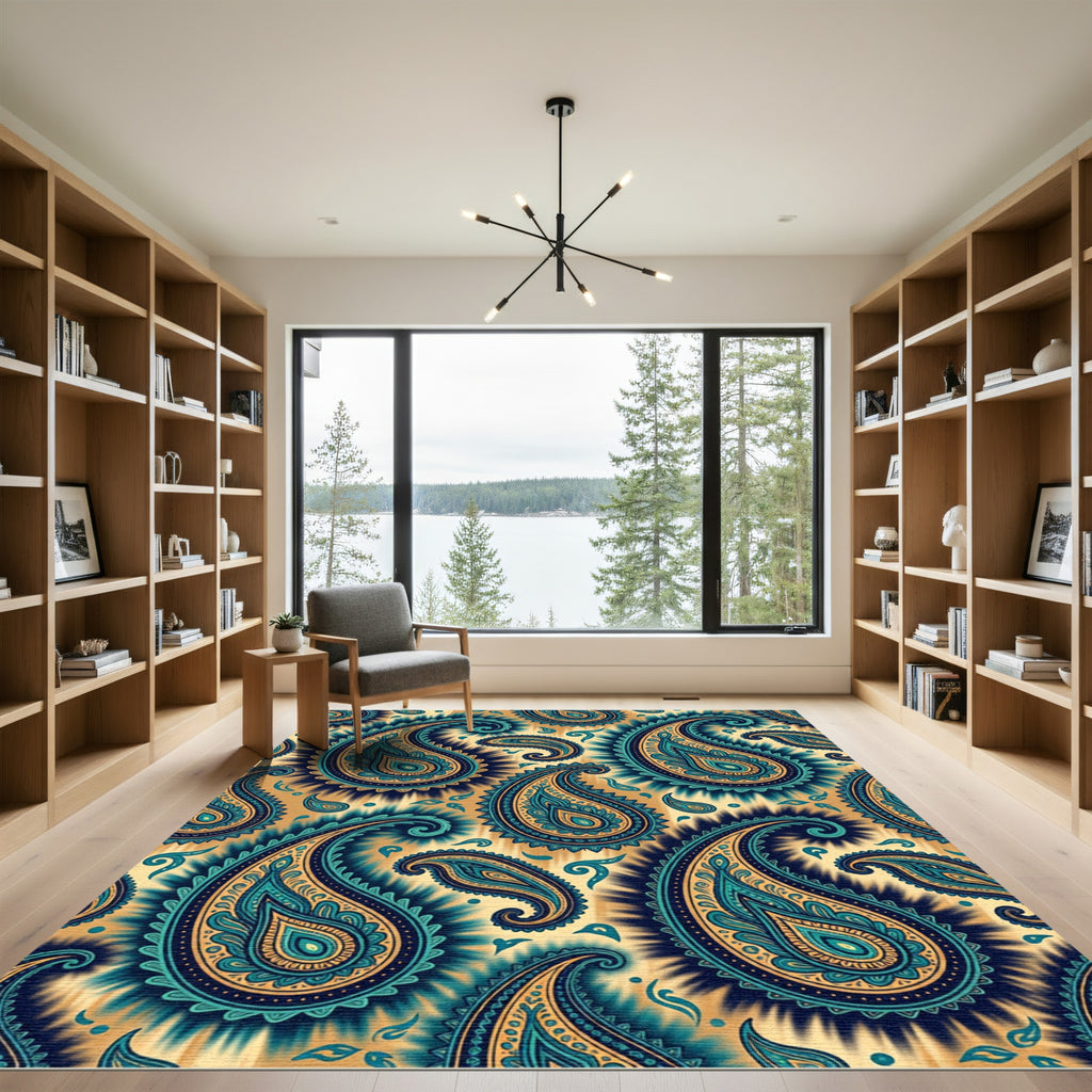 Teal Gold Paisley Detail Rug
