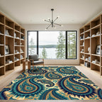 Teal Gold Paisley Detail Rug