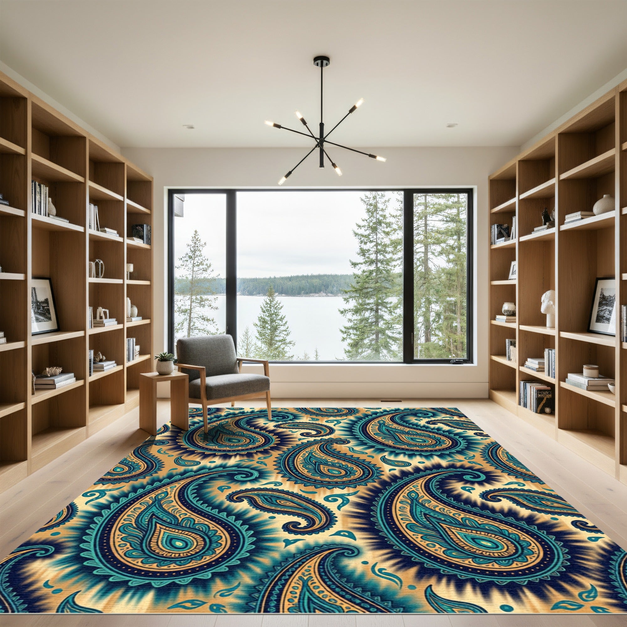 Teal Gold Paisley Detail Rug