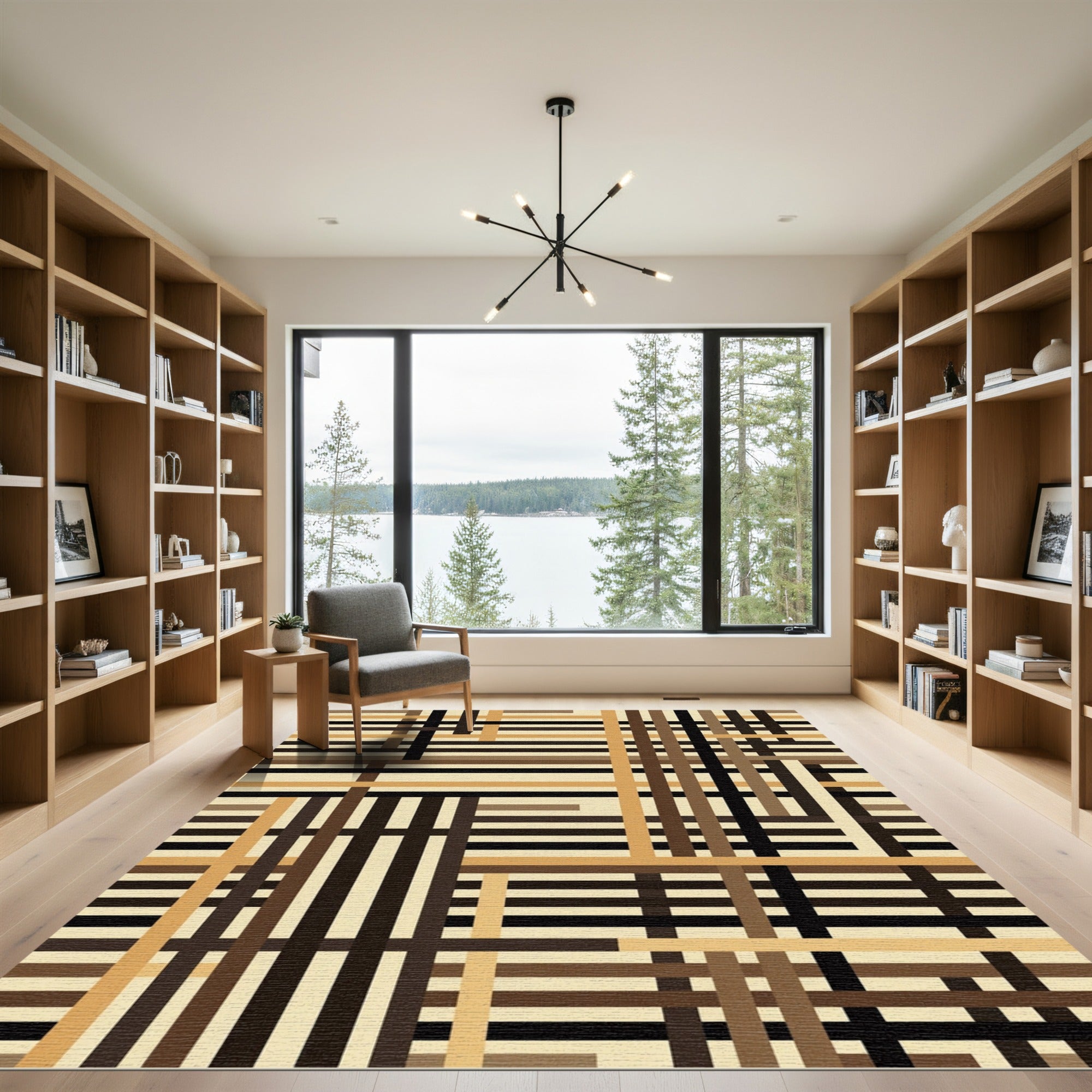 Modern Neutral Earthy Plaid Grid Rug