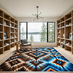 Vibrant Blue and Copper Southwest Diamond Rug