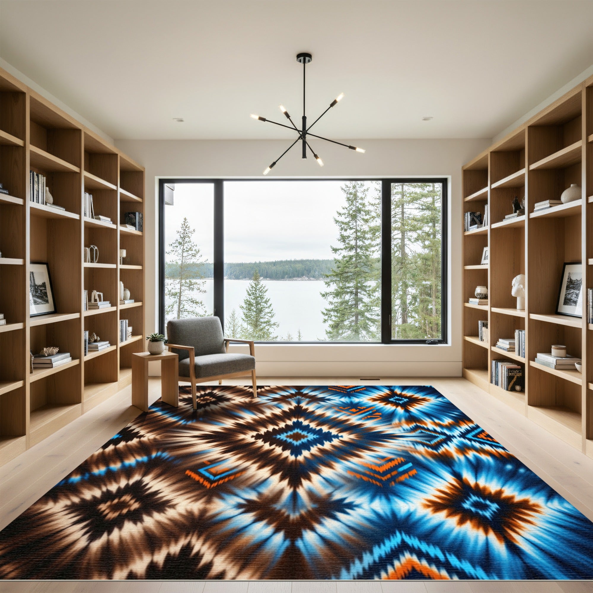 Vibrant Blue and Copper Southwest Diamond Rug