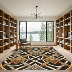 Elegant Gold Cream Intertwined Geometric Rug