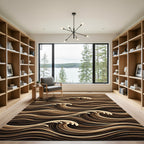 Rich Brown Abstract Flowing Wave Rug