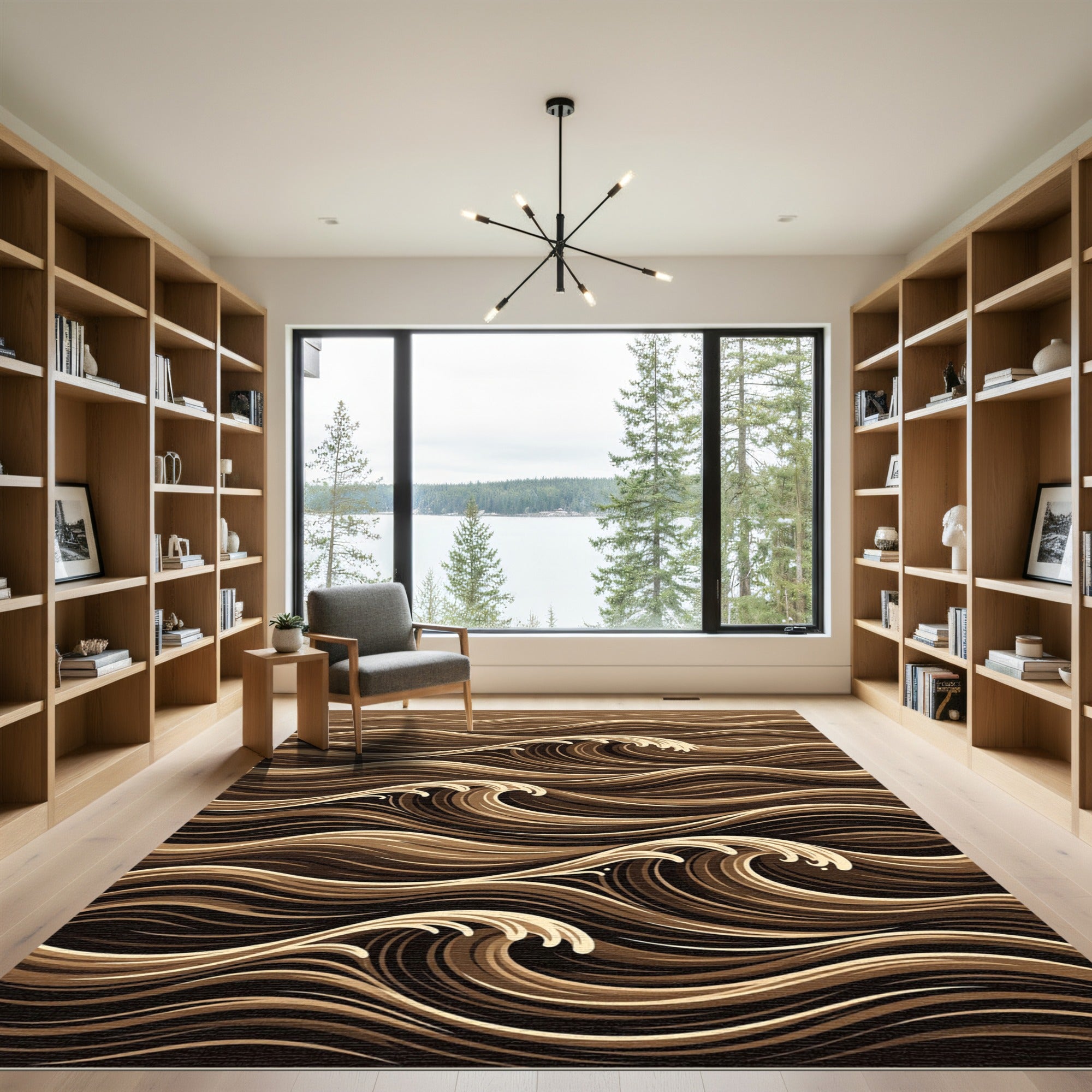 Rich Brown Abstract Flowing Wave Rug
