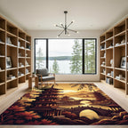 Golden Sunset Pagoda Landscape Illustration Rug