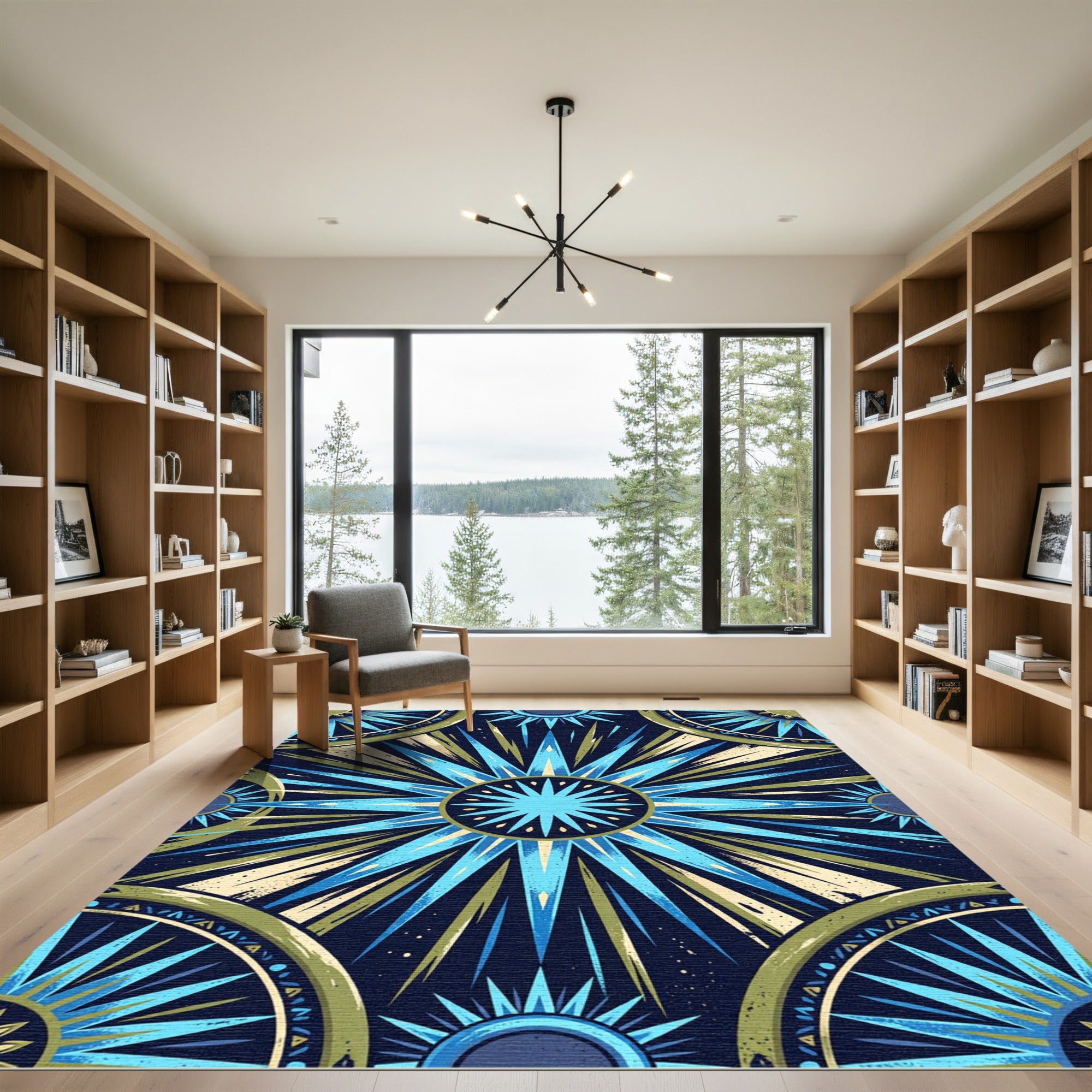 Blue Green Sunburst Celestial Rug