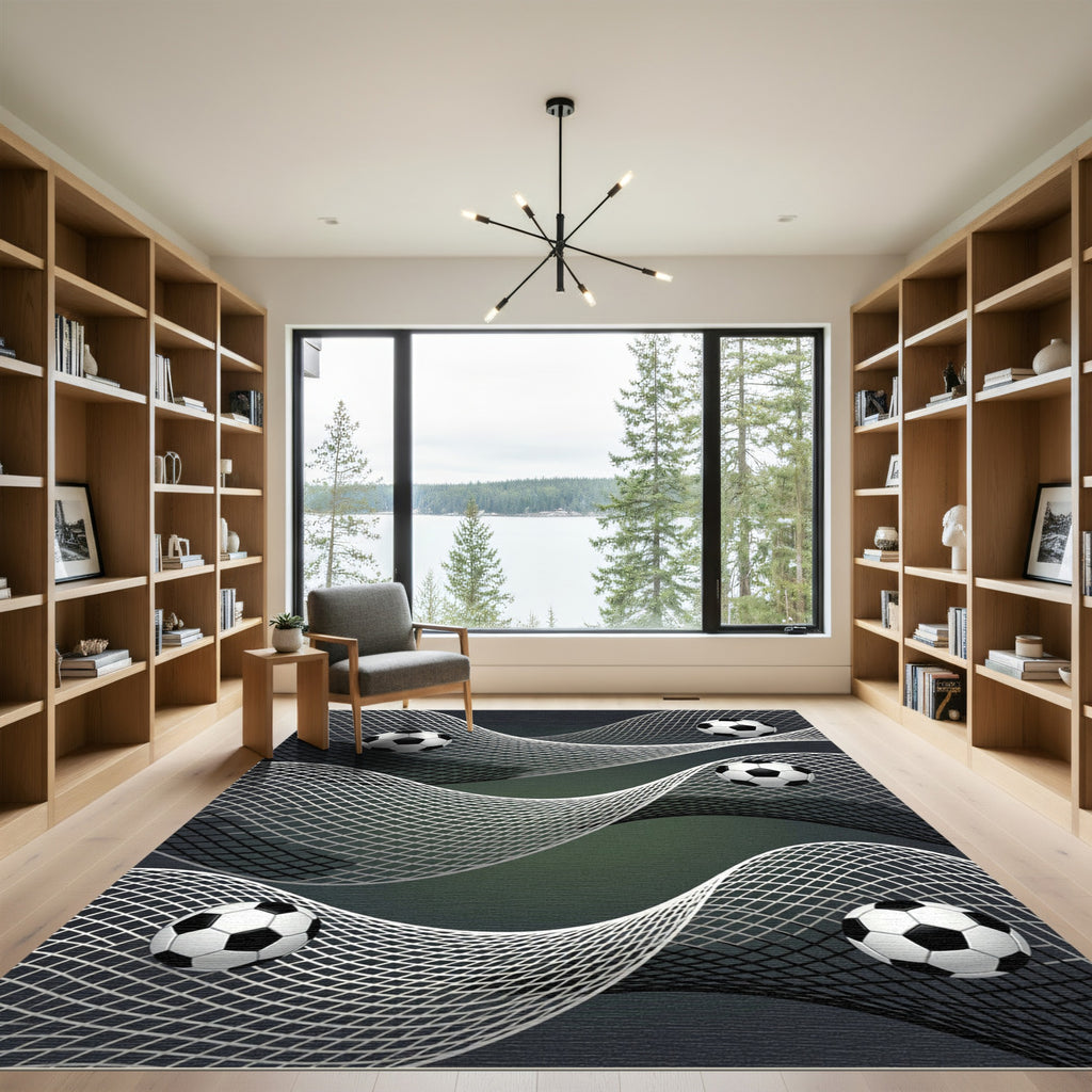 Monochrome Soccer Ball Flowing Net Rug