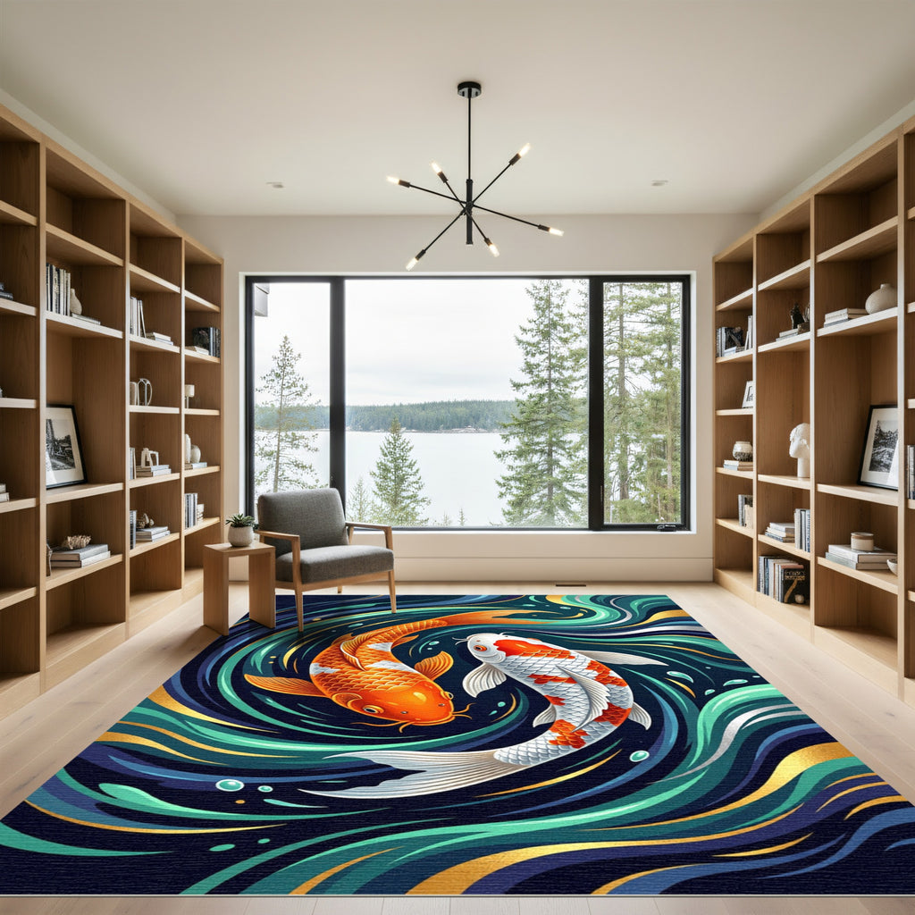 Elegant Koi Fish Swirl Tapestry Rug
