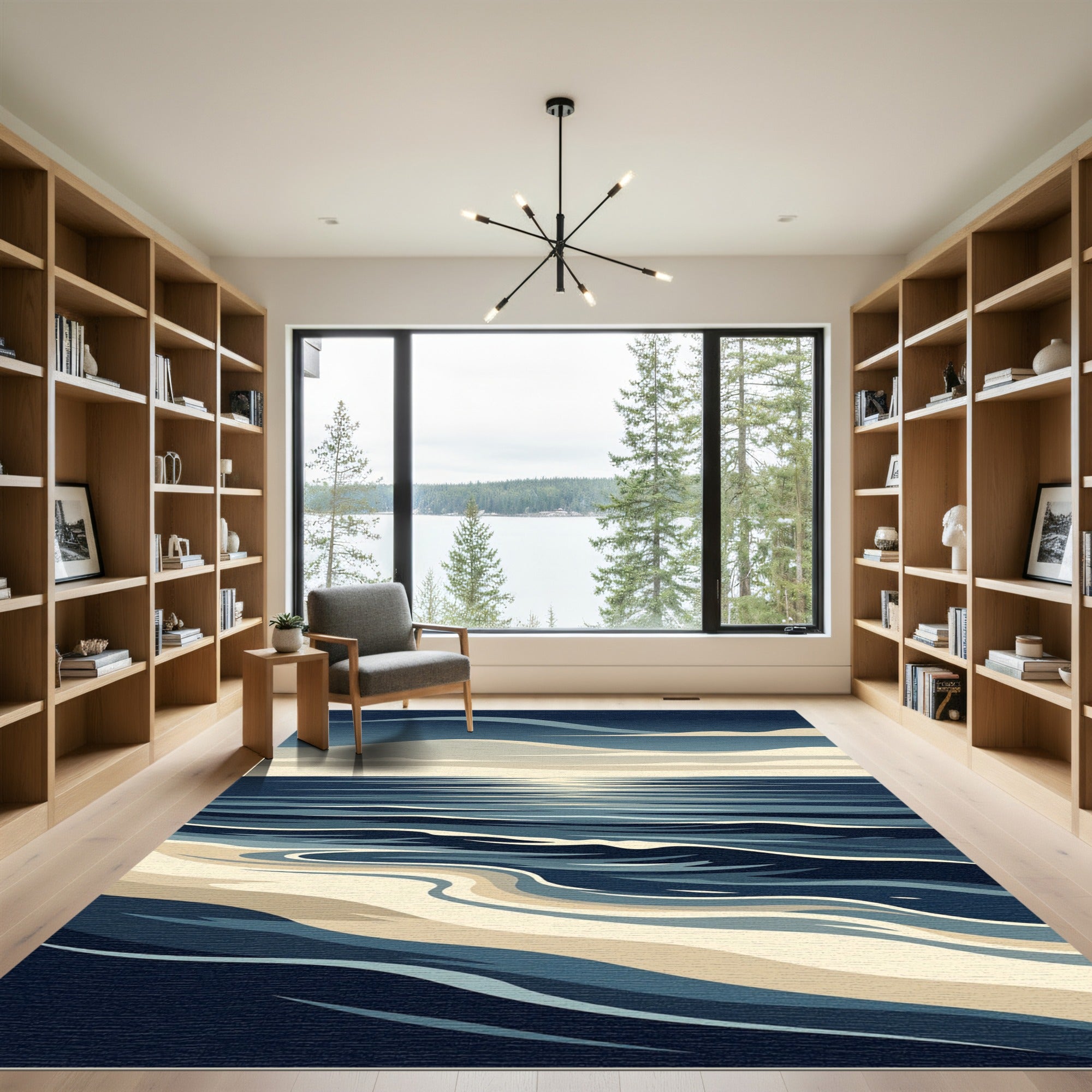 Serene Blue Ocean Waves Landscape Rug