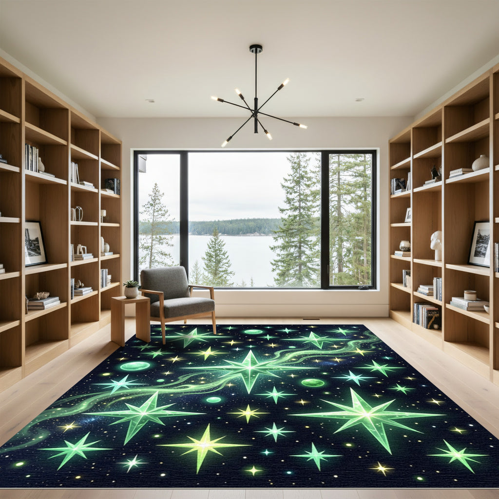 Emerald Starburst Nebula Night Sky Rug