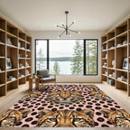 Pink Leopard Spots Cheetah Faces Rug