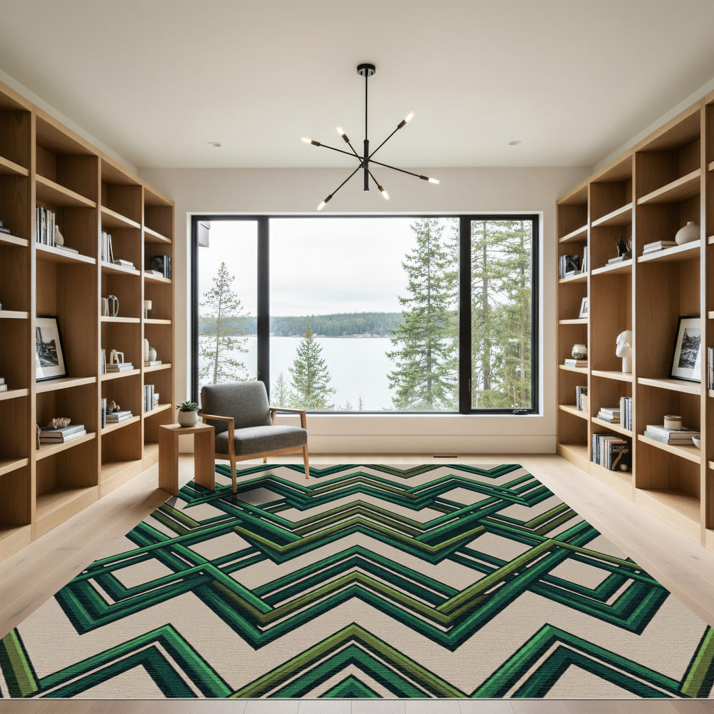 Modern Geometric Emerald Chevron Weave Rug