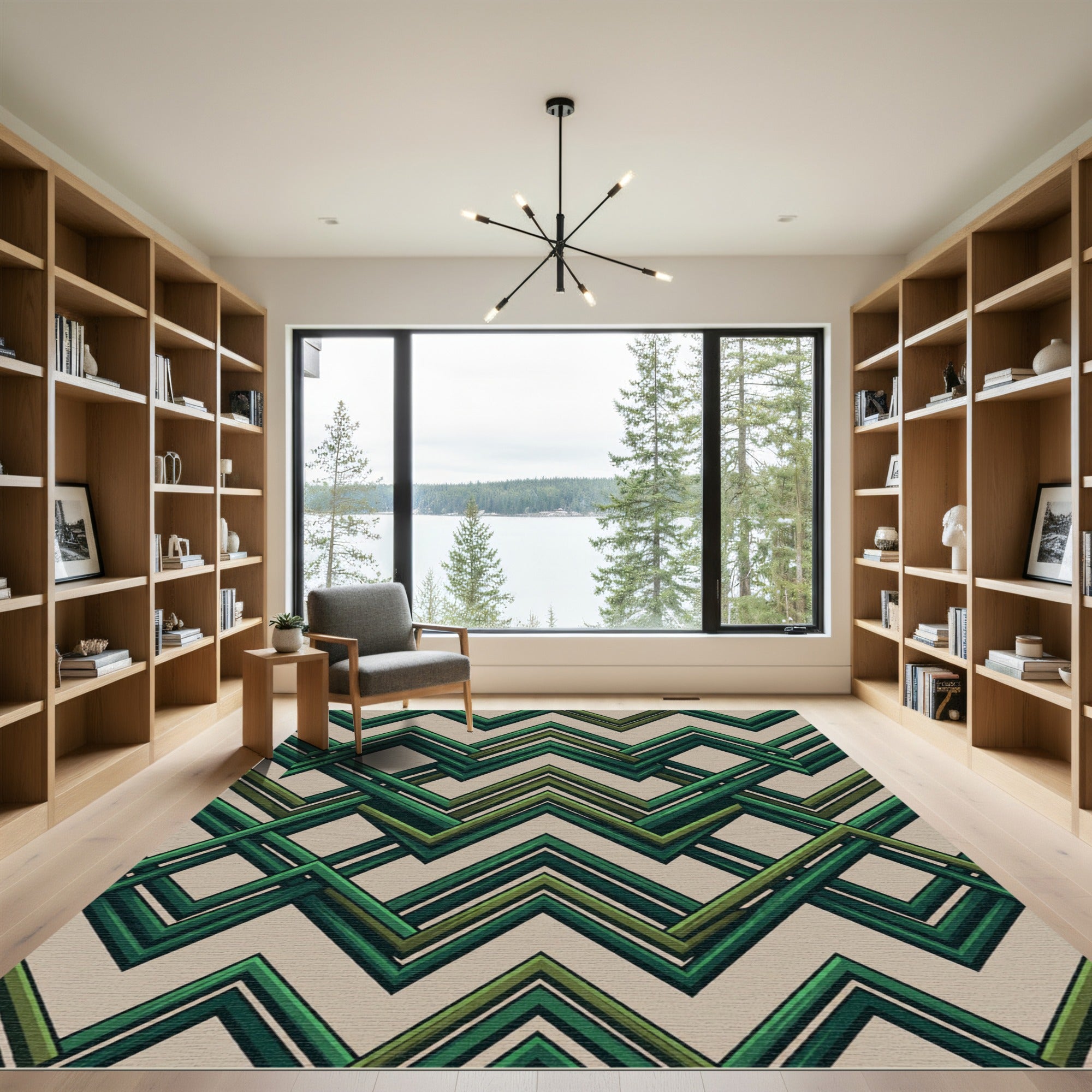 Modern Geometric Emerald Chevron Weave Rug