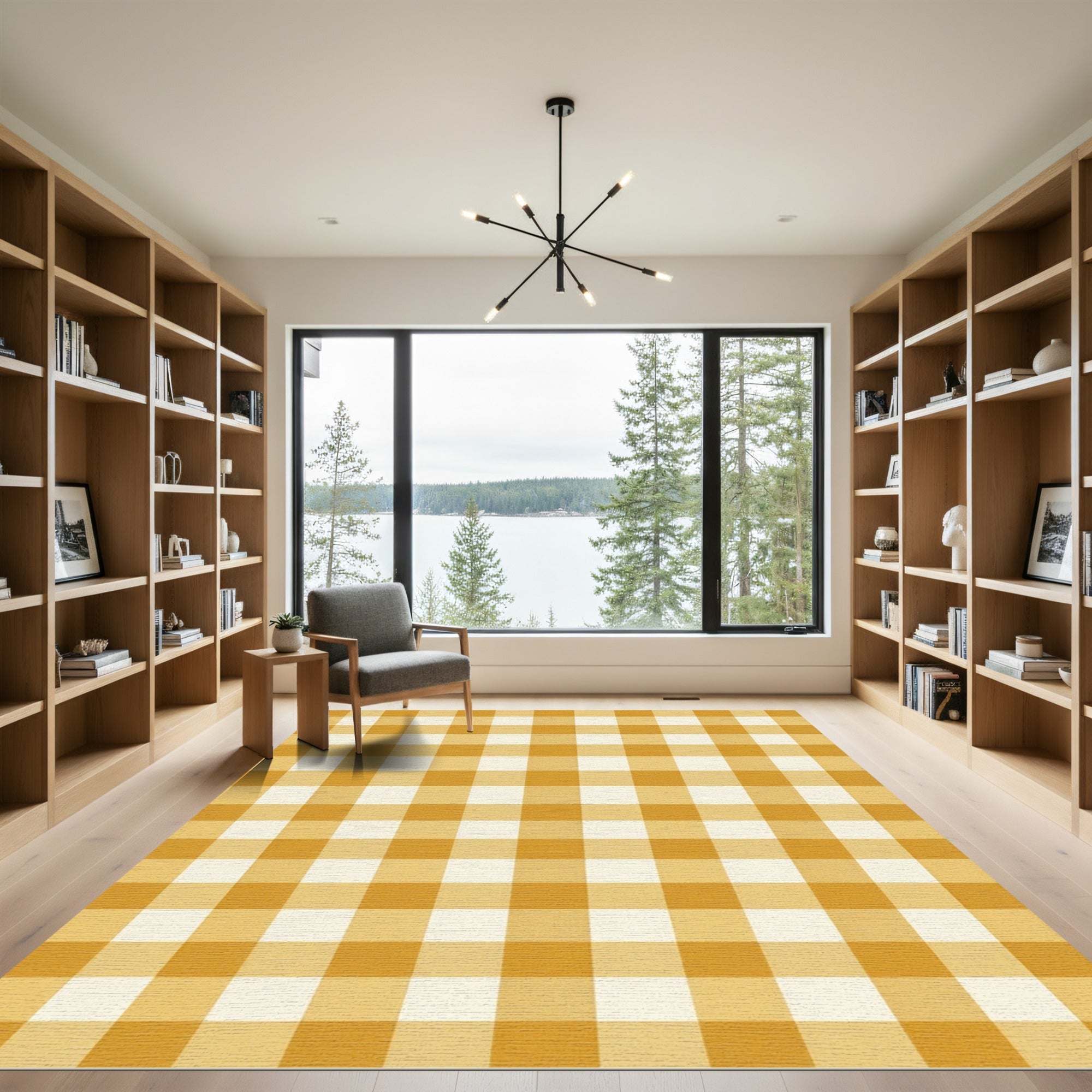 Sunny Yellow Classic Gingham Check Rug