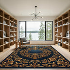 Gold Filigree Ornate Royal Navy Medallion Rug