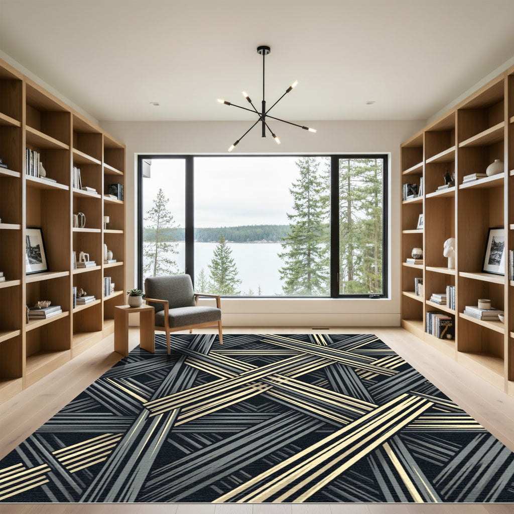 Modern Beige Intersecting Lines Rug