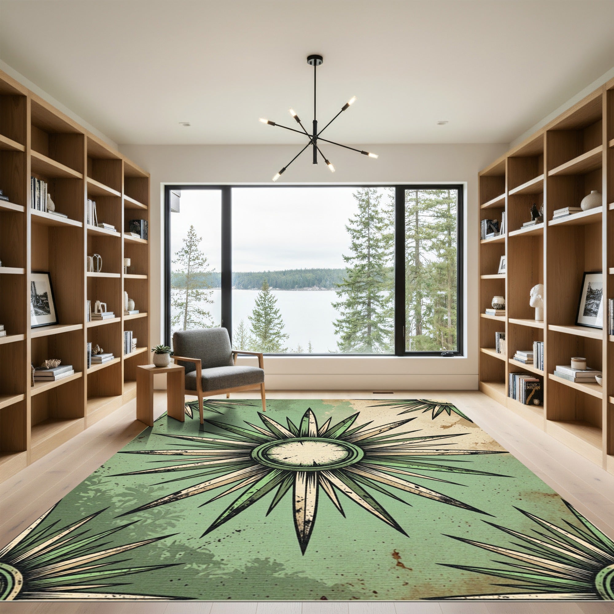 Vintage Sage Starburst Compass Medallion Rug