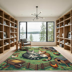 Playful Kittens in Rustic Farm Scene Rug