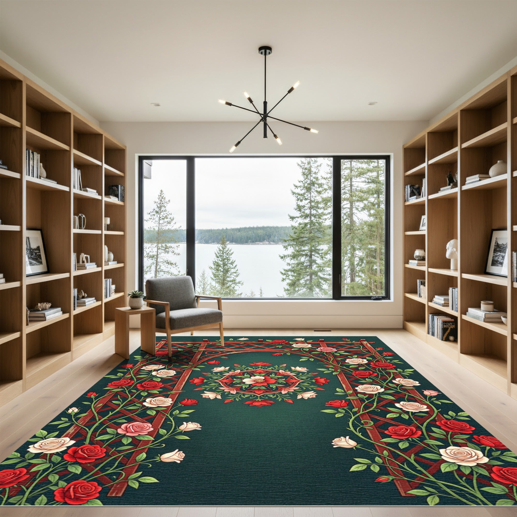 Crimson Rose Garden Floral Medallion Rug