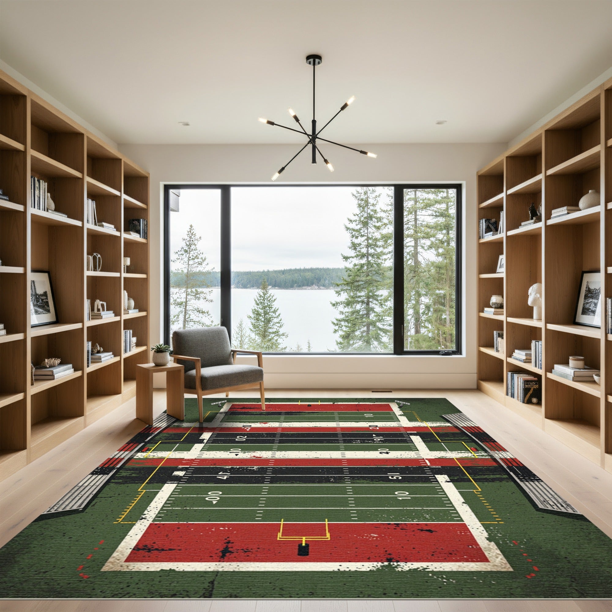 Distressed Football Field Gridiron Art Rug