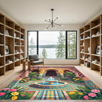Vibrant Mediterranean Floral Fountain Arch Rug