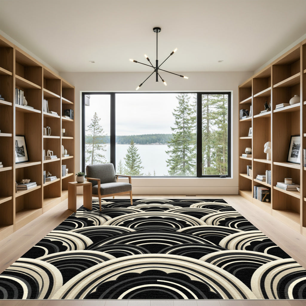 Art Deco Black And White Ripple Rug