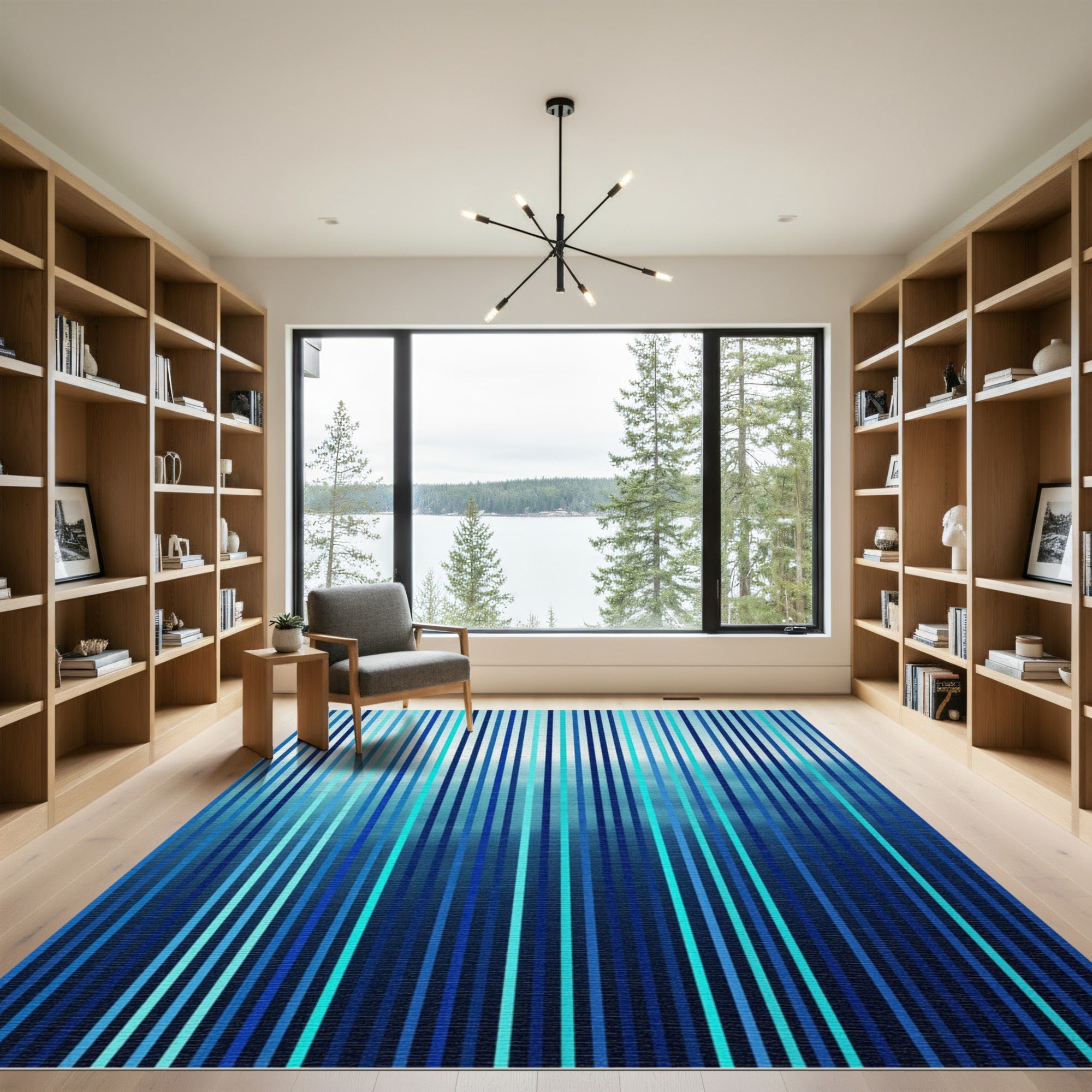 Oceanic Blue Vertical Stripe Rug