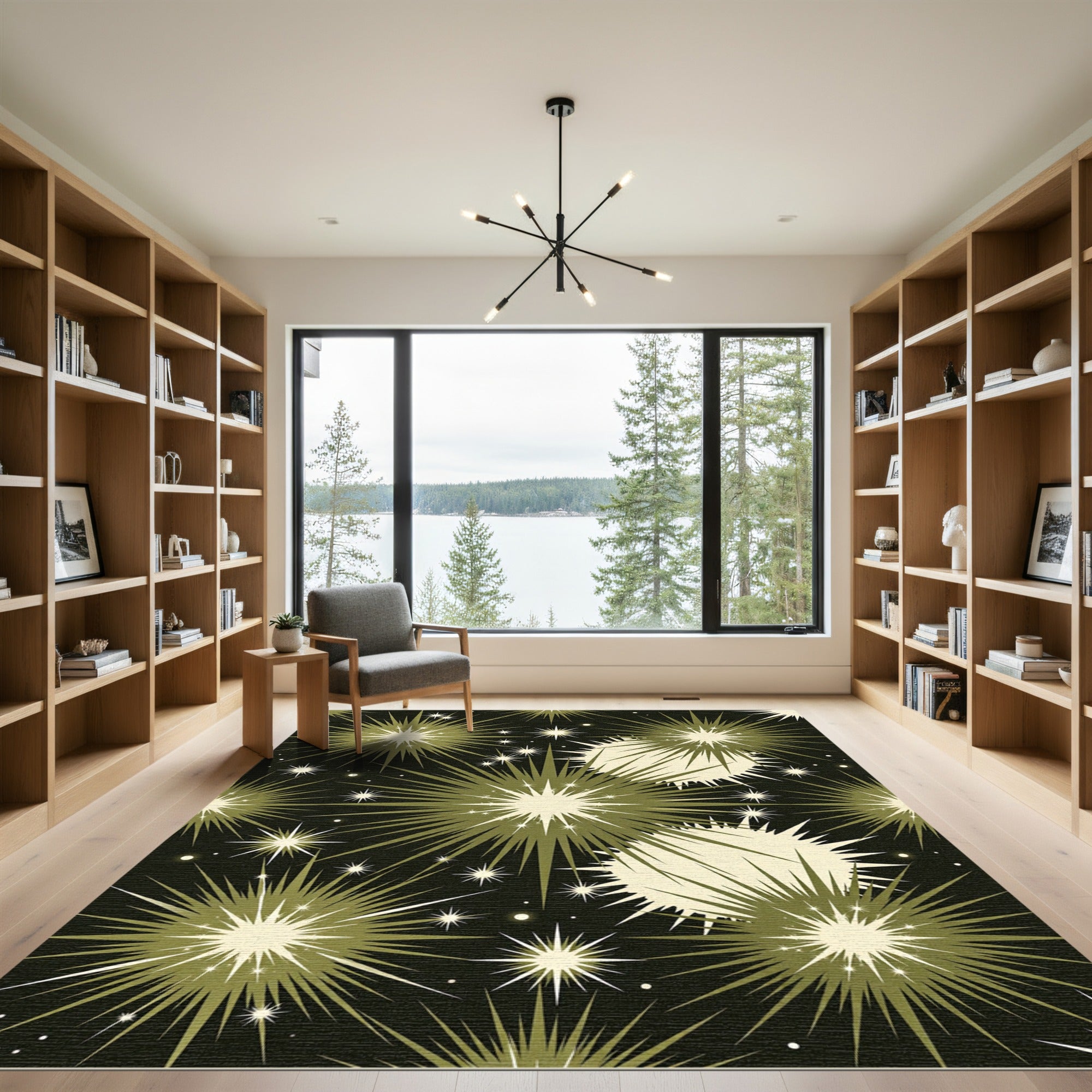 Midcentury Olive Starburst Celestial Rug