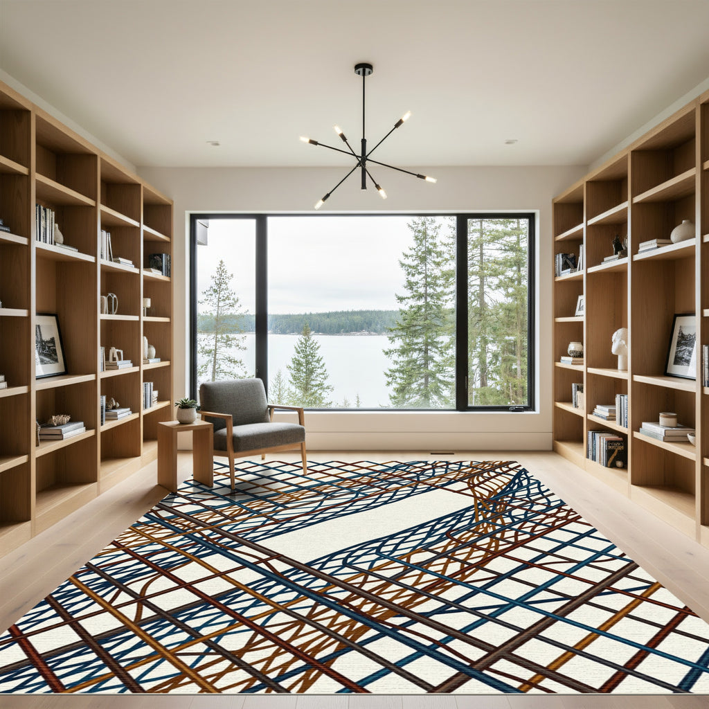 Intertwined Woven Lines Blue Brown Rug