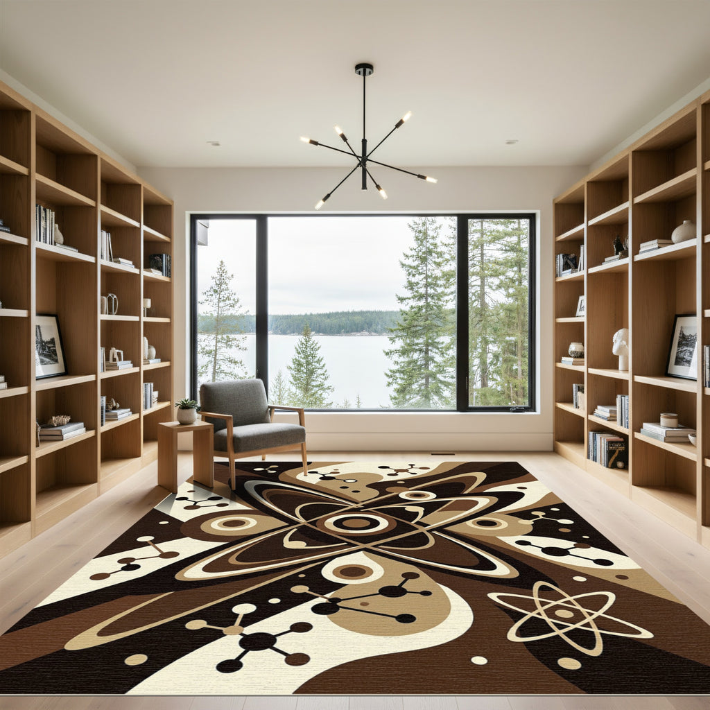 Mid Century Brown Atomic Orbit Rug