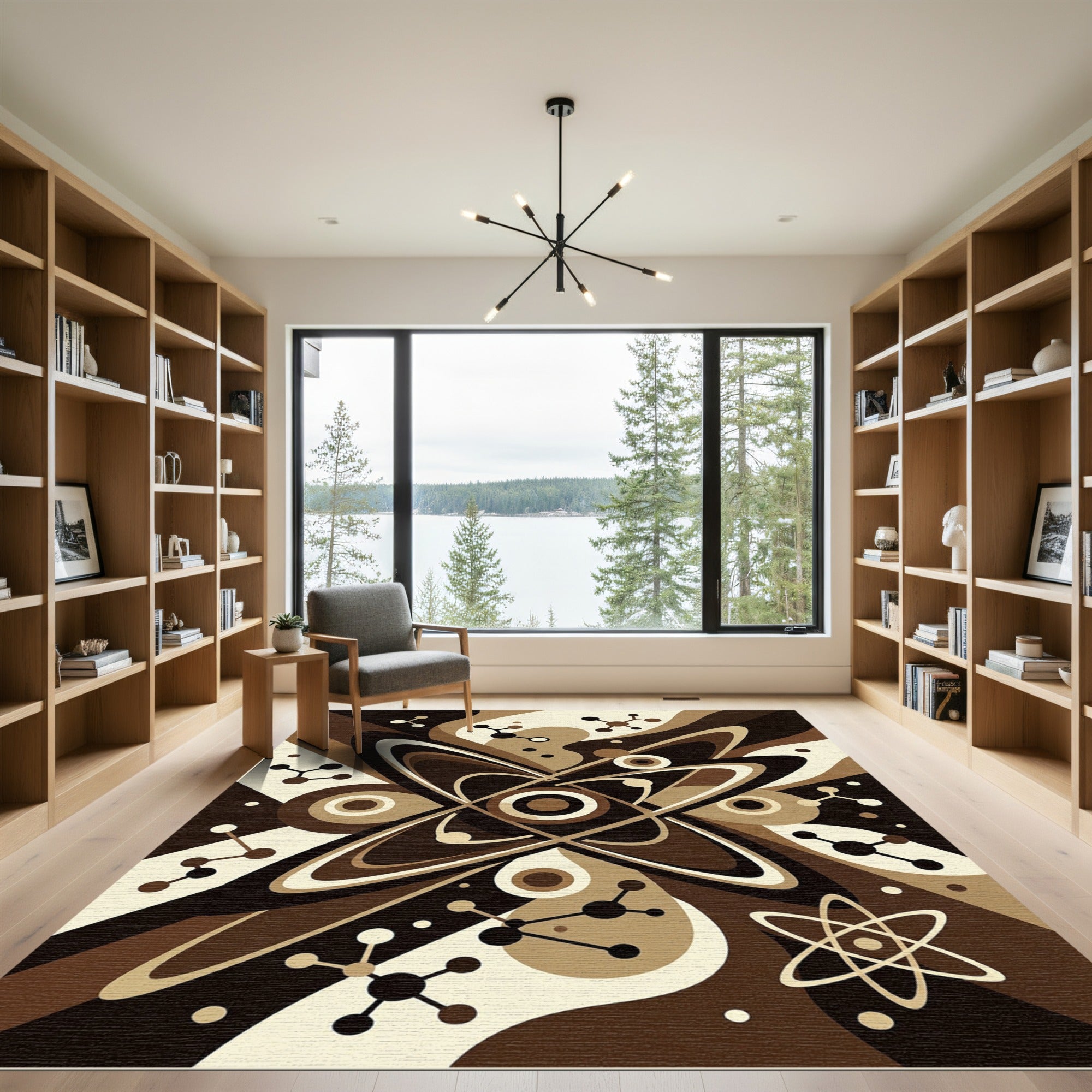 Mid Century Brown Atomic Orbit Rug